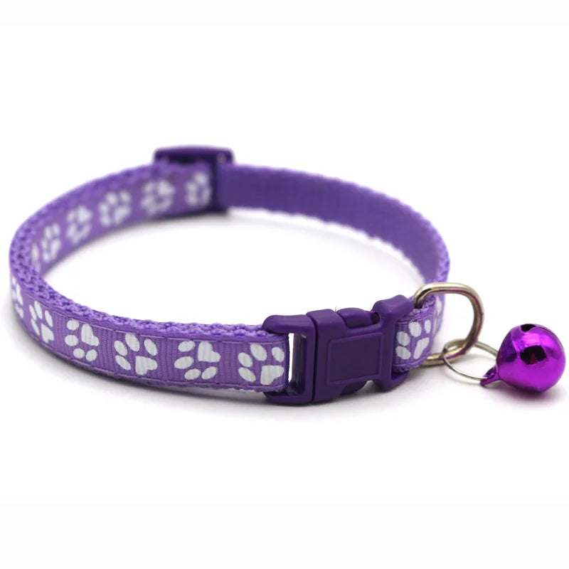 Colorful Footprint Pet Collar with Bell – Adjustable for Small Dogs & Cats