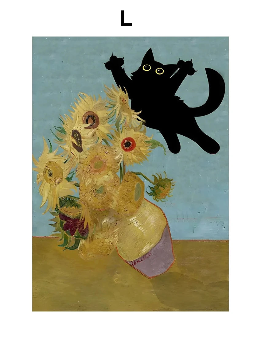 Funny Art Black Cat Canvas – Matisse, Monet, Van Gogh Parody Prints