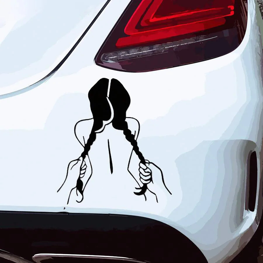 Hand Holding Double Ponytail Girl Car Sticker