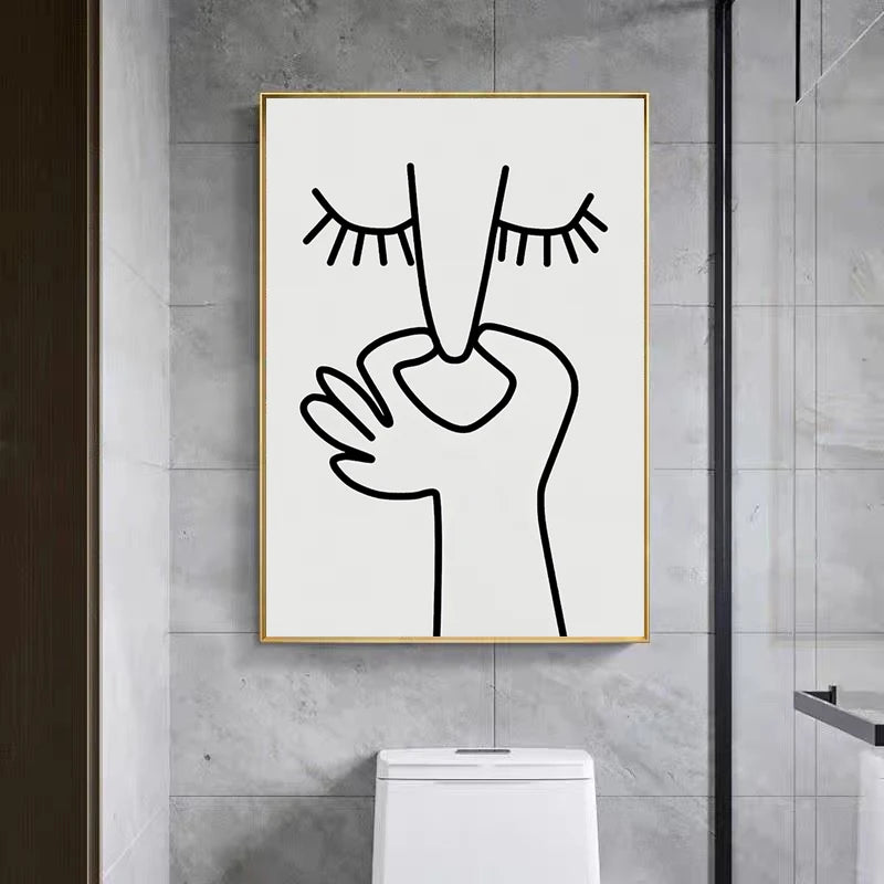 Funny Abstract Bathroom Poster – Black & White Canvas Wall Art