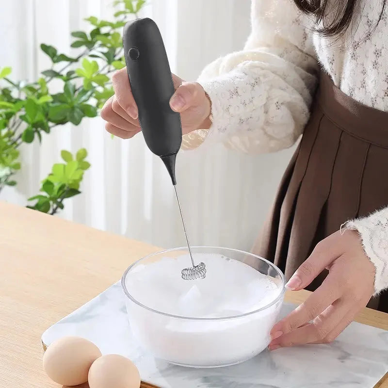 Battery-Powered Handheld Egg Beater – Stainless Steel Frother & Mixer for Coffee, Milk, Eggs & More