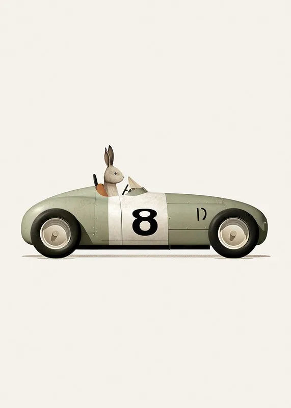Funny Cartoon Animals Car Art Poster – Nursery Canvas Wall Print