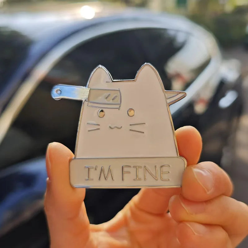 3D Cartoon Knife Cat Metal Car Sticker – Japanese Style
