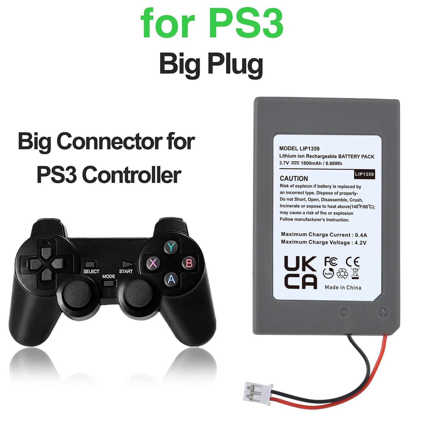PS3 Controller Replacement Battery 1800mAh LIP1359