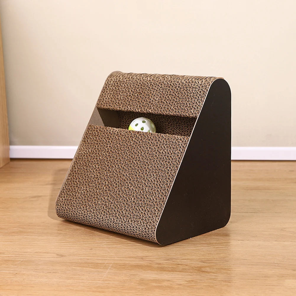 2-in-1 Triangle Cat Scratcher with Spinning Ball Toy