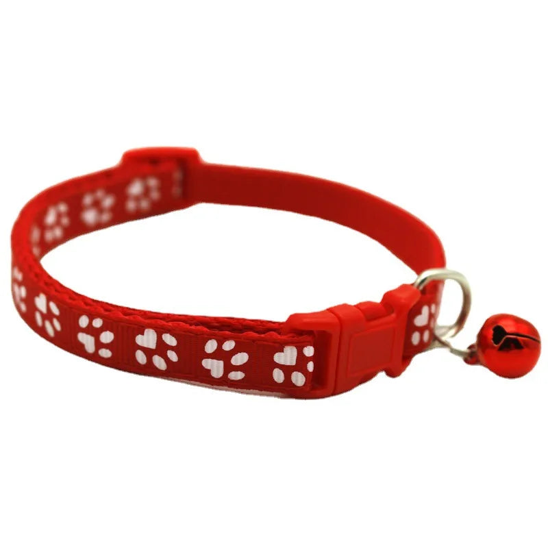 Colorful Footprint Pet Collar with Bell – Adjustable for Small Dogs & Cats