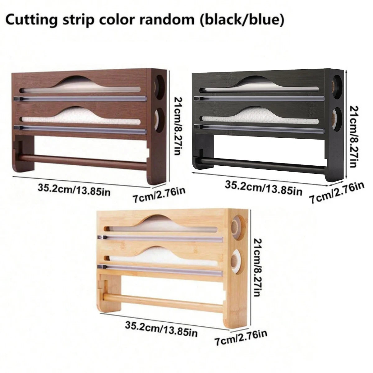 Bamboo Compartment Cling Film & Foil Cutter Box Organizer
