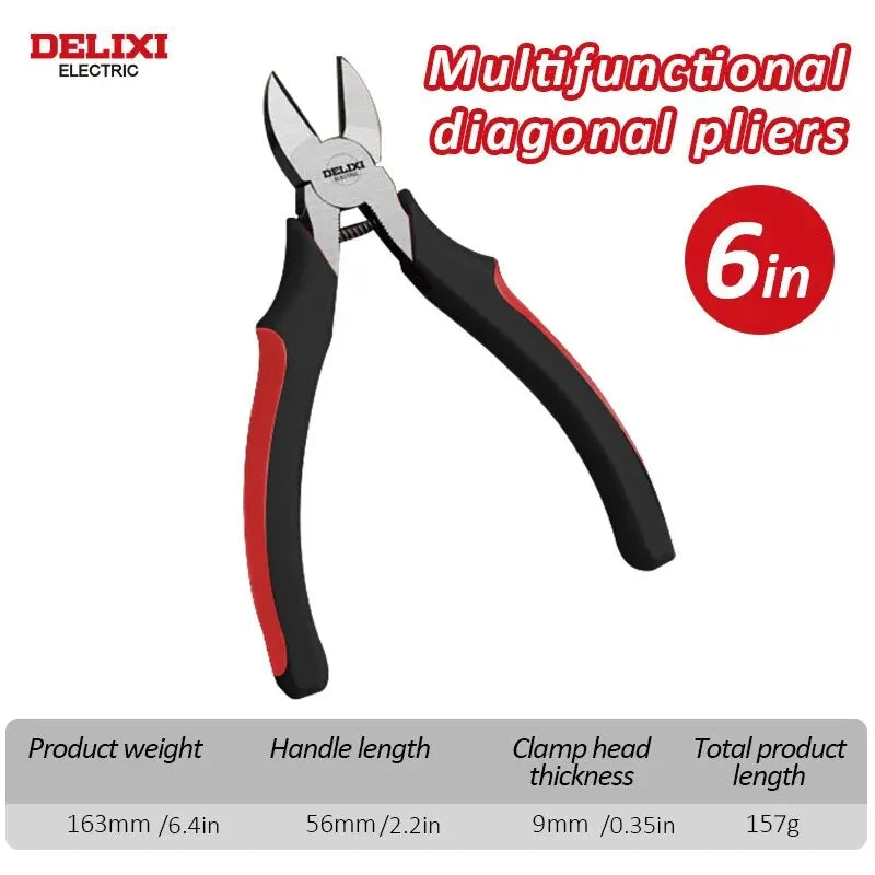 DELIXI ELECTRIC Multifunctional Wire Pliers – Diagonal, Needle Nose & Cutting Tool