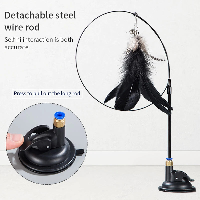 Interactive Cat Feather Toy with Suction Cup – Hands-Free Teaser Wand
