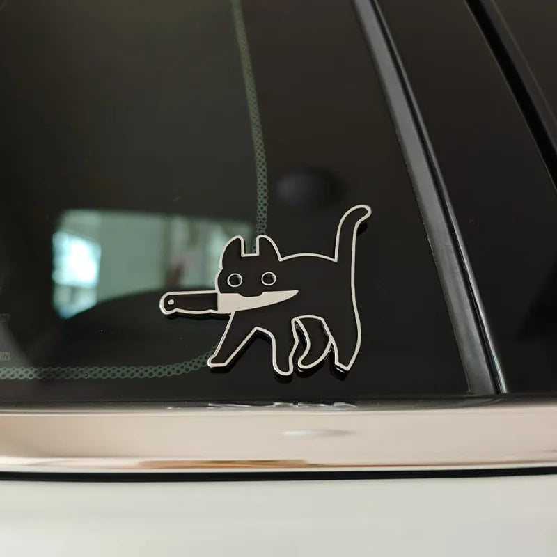 3D Cartoon Knife Cat Metal Car Sticker – Japanese Style