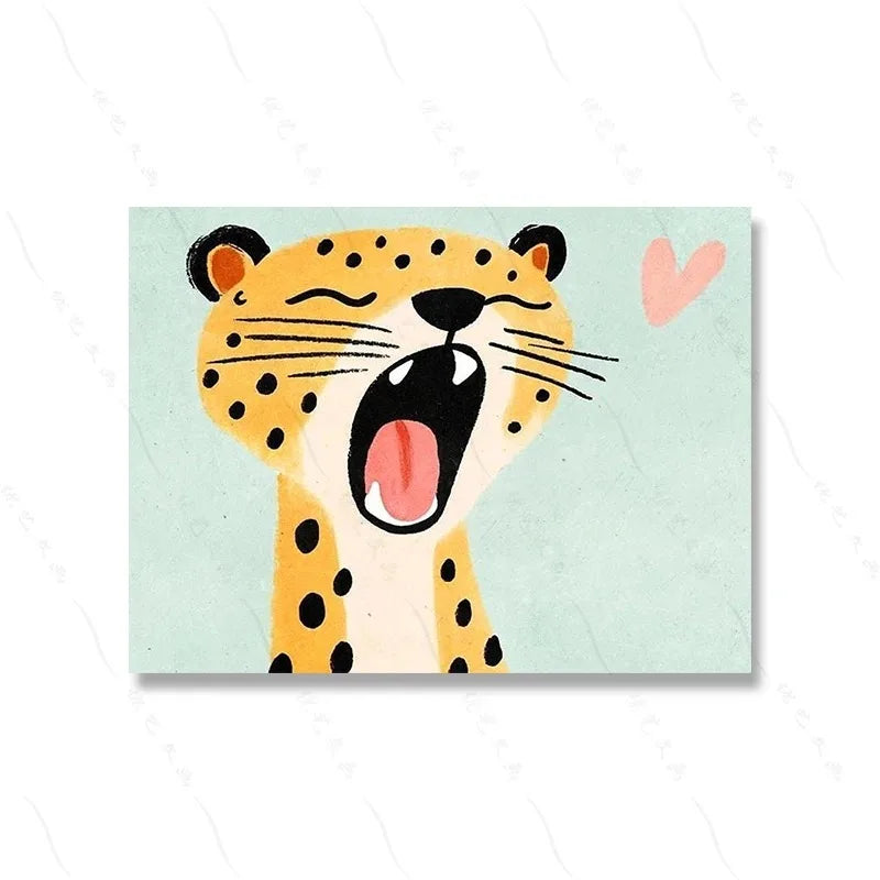 Tiger, Lion, Frog, Bear & Cat Balloon – Funny Animal Canvas Print for Kids Room