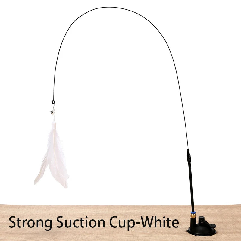 Interactive Cat Feather Toy with Suction Cup – Hands-Free Teaser Wand