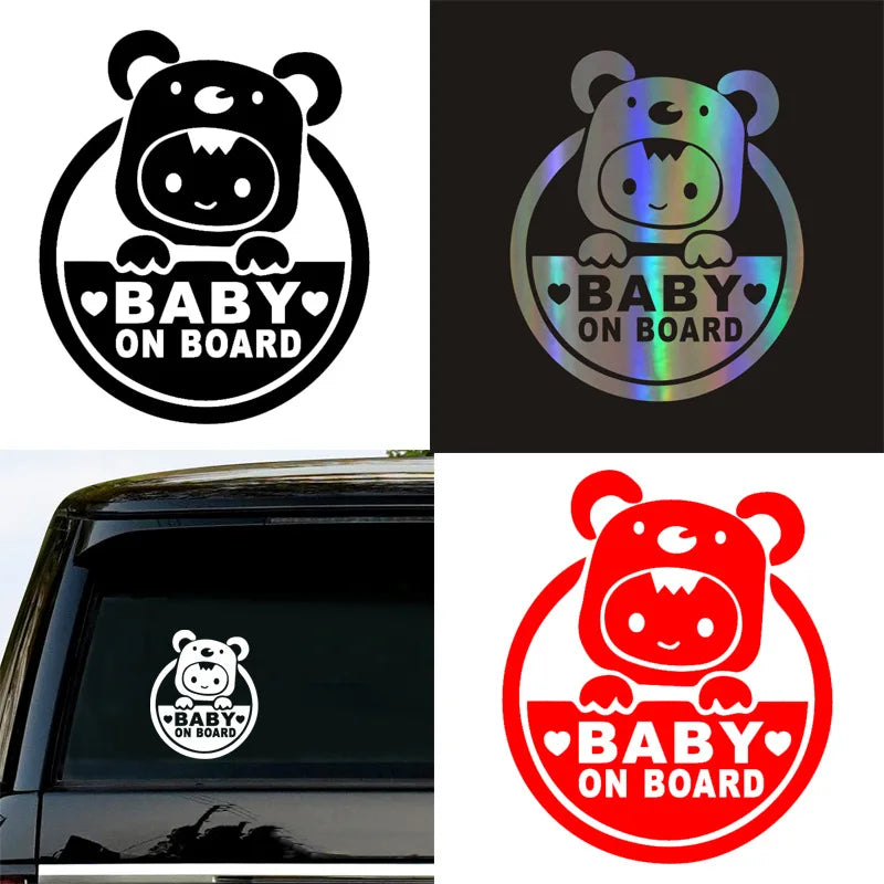 Cute Cartoon Baby on Board Reflective Sticker – Safety Warning Car Window Decal