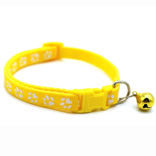 Colorful Footprint Pet Collar with Bell – Adjustable for Small Dogs & Cats