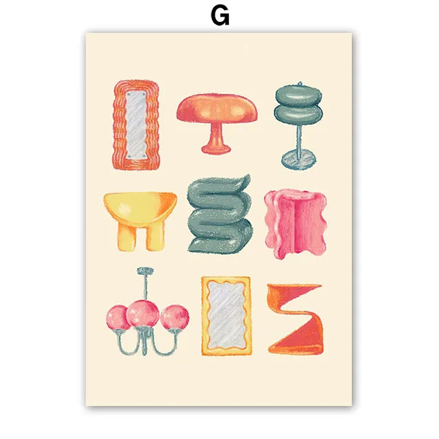 Fashion Girl Dog Vase Flower Banana Abstract Poster – Modern Canvas Wall Art