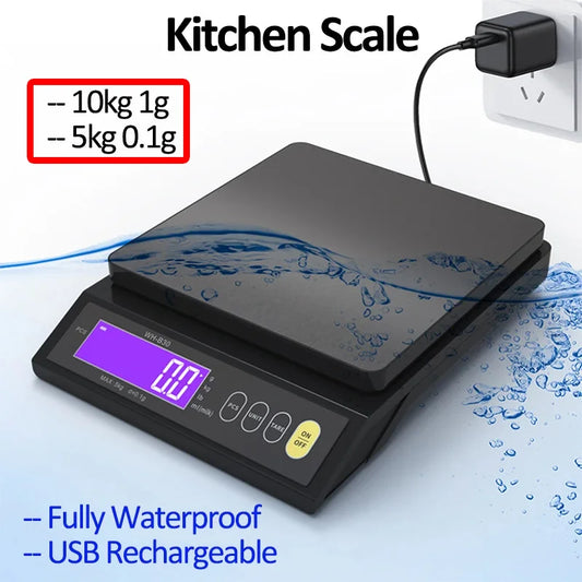 Digital Kitchen Scale 5kg/0.1g – 10kg/1g  – Waterproof LCD Stainless Steel Weighing Tool
