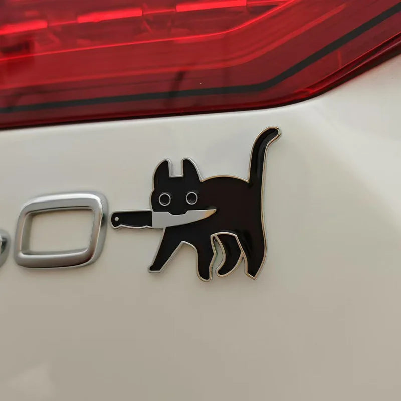 3D Cartoon Knife Cat Metal Car Sticker – Japanese Style