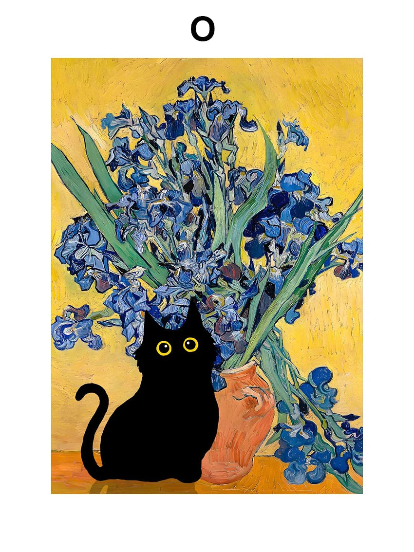 Funny Art Black Cat Canvas – Matisse, Monet, Van Gogh Parody Prints