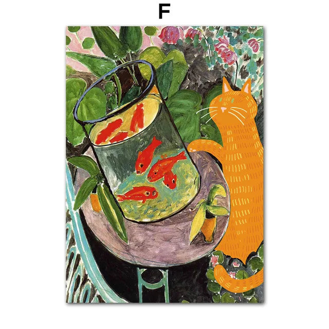Funny Art Black Cat Canvas – Matisse, Monet, Van Gogh Parody Prints