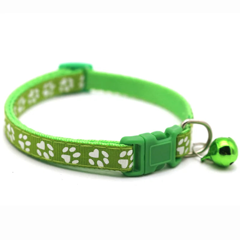Colorful Footprint Pet Collar with Bell – Adjustable for Small Dogs & Cats