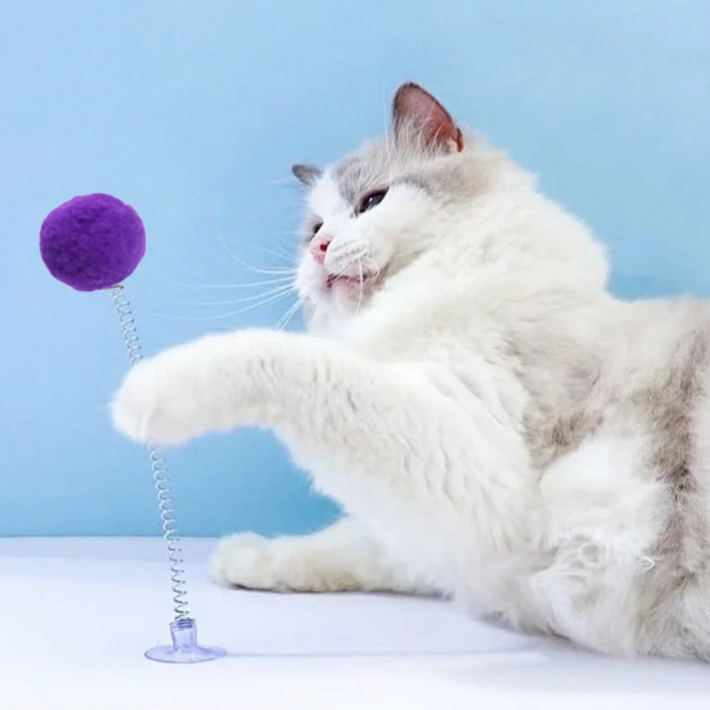 Fur Ball Spring Cat Toy with Suction Cup - Random Color