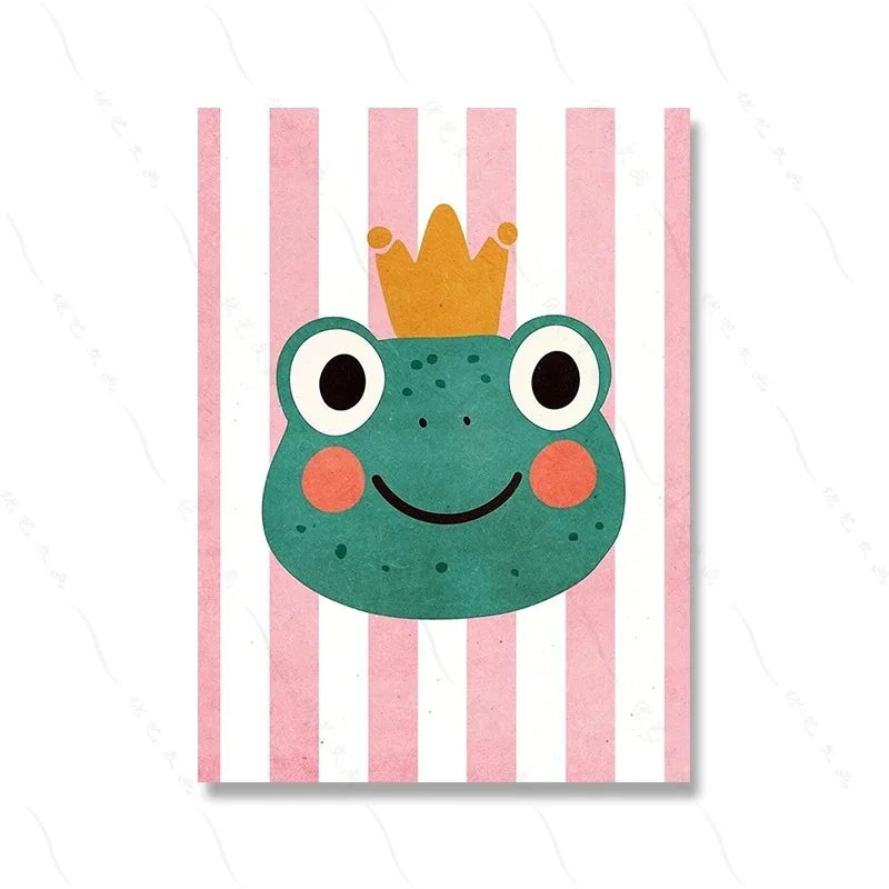Tiger, Lion, Frog, Bear & Cat Balloon – Funny Animal Canvas Print for Kids Room