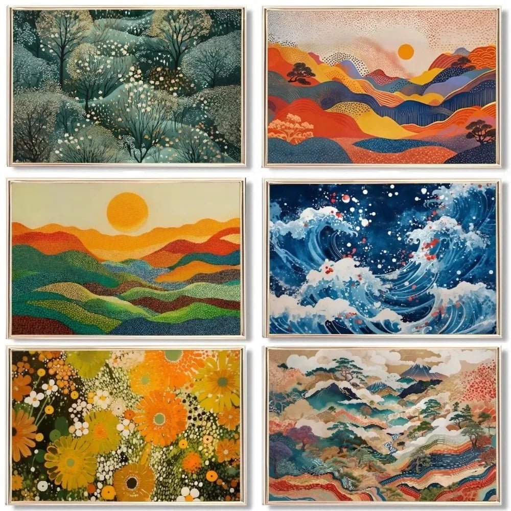 Japanese Nature Landscape Poster – Abstract Colorful Canvas Wall Art
