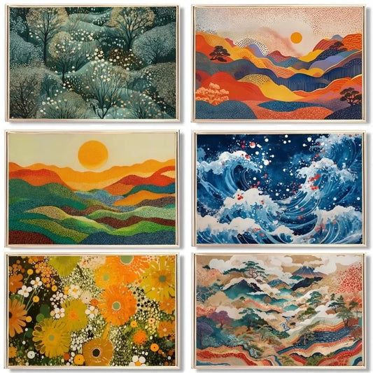 Japanese Nature Landscape Poster – Abstract Colorful Canvas Wall Art