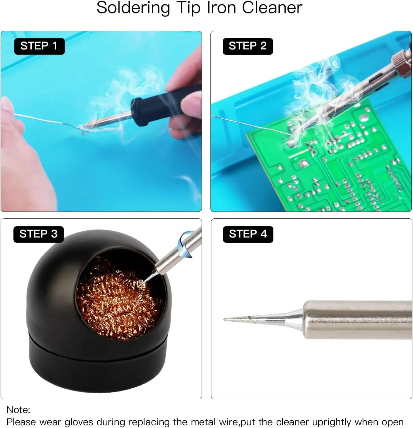 Soldering Iron Tip Cleaner – Steel Wire Ball with Metal Stand
