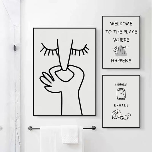 Funny Abstract Bathroom Poster – Black & White Canvas Wall Art