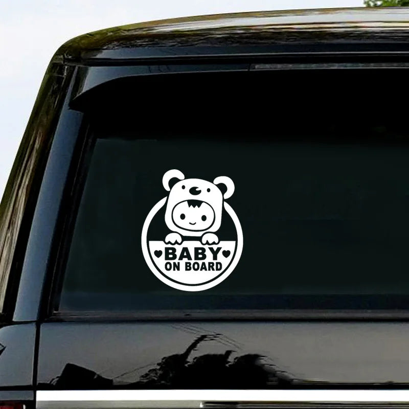 Cute Cartoon Baby on Board Reflective Sticker – Safety Warning Car Window Decal