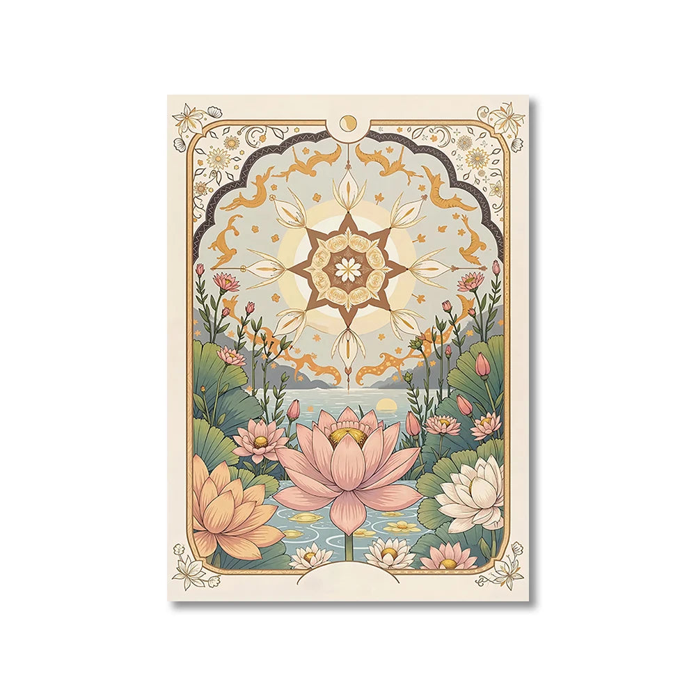 Sun, Moon & Floral Canvas Print – Bohemian Celestial Wall Art