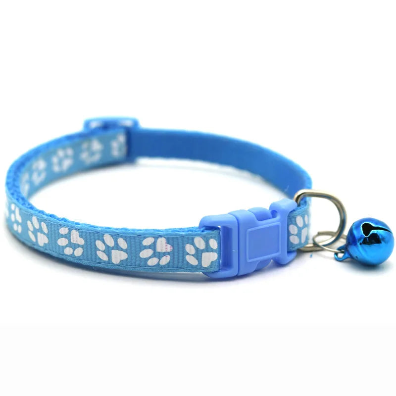 Colorful Footprint Pet Collar with Bell – Adjustable for Small Dogs & Cats