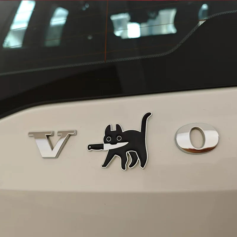 3D Cartoon Knife Cat Metal Car Sticker – Japanese Style