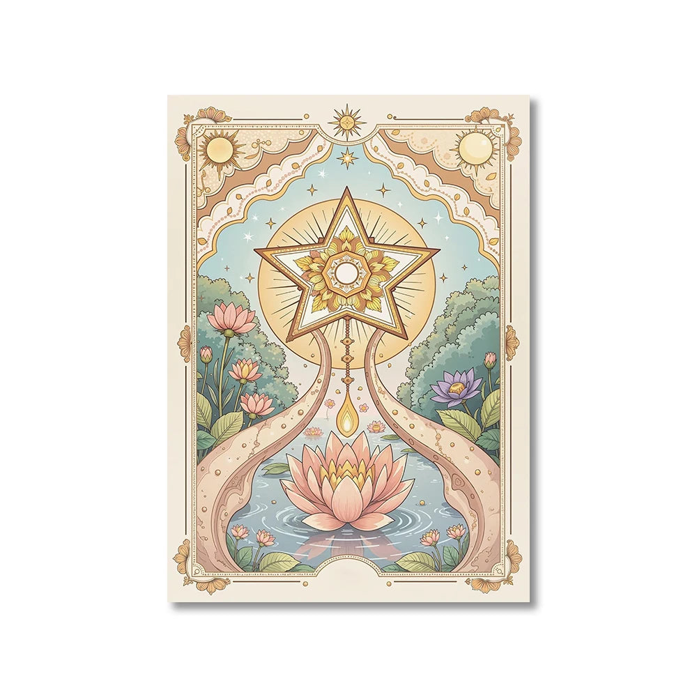 Sun, Moon & Floral Canvas Print – Bohemian Celestial Wall Art