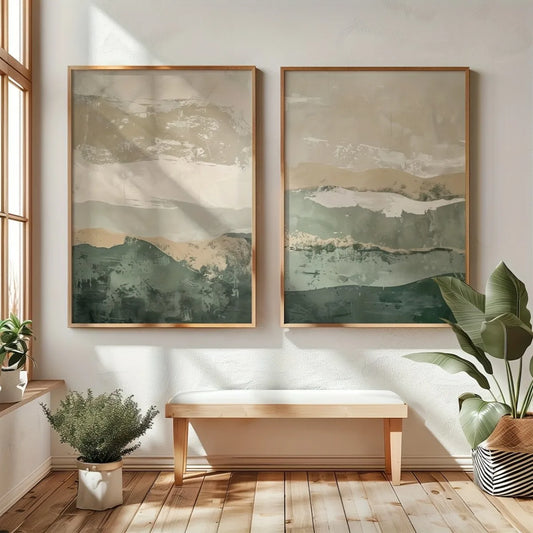 Japanese Retro Wabi-Sabi Mountains Canvas Print Set «