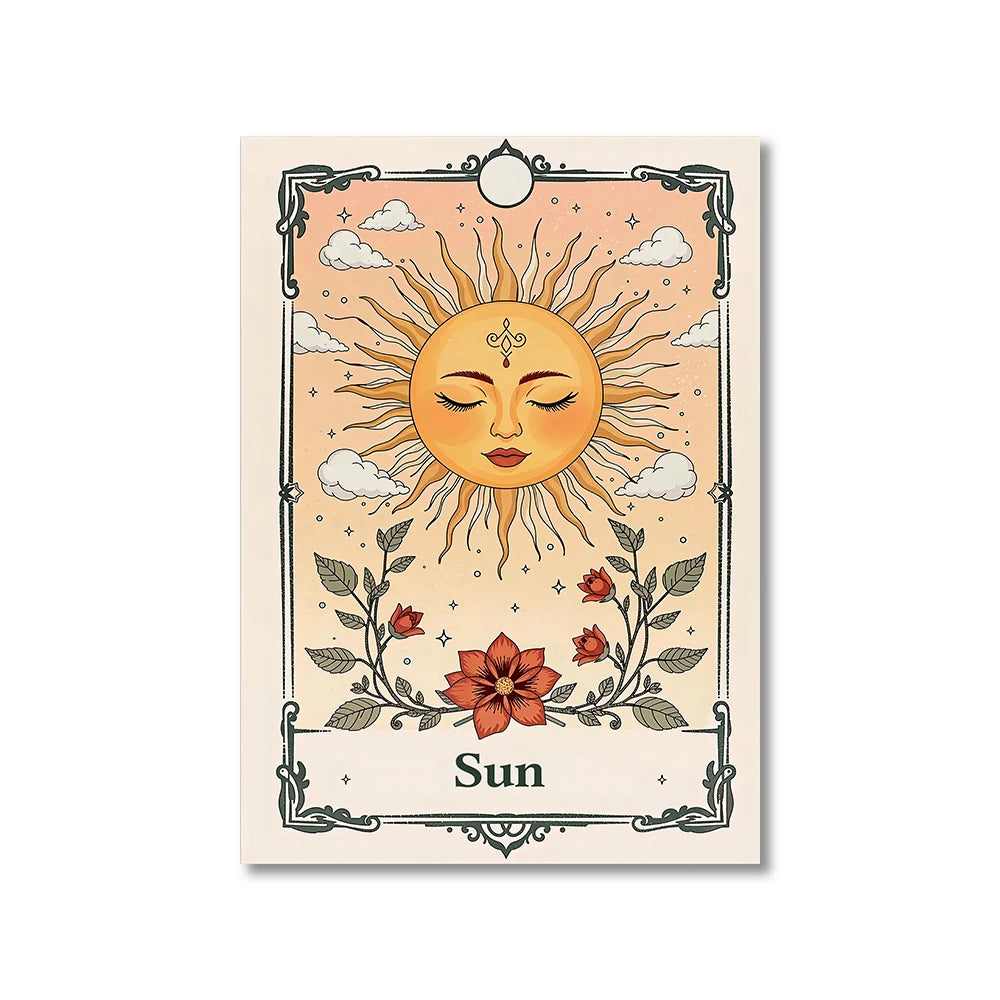 Sun, Moon & Floral Canvas Print – Bohemian Celestial Wall Art
