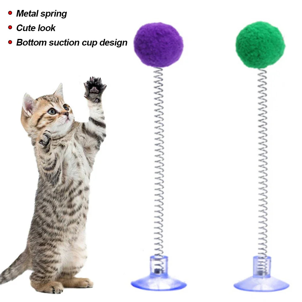 Fur Ball Spring Cat Toy with Suction Cup - Random Color