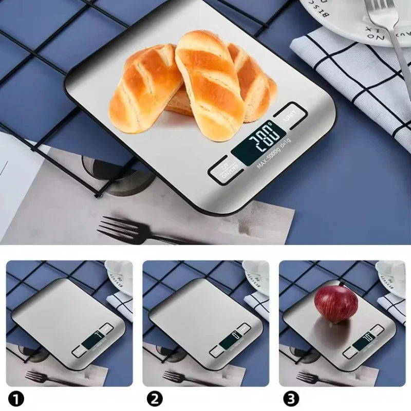 Digital Kitchen Scale with LED Display – 5kg/1g Precision Stainless Steel Panel