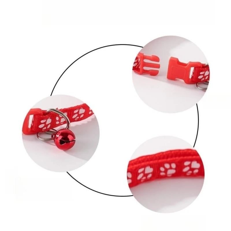 Colorful Footprint Pet Collar with Bell – Adjustable for Small Dogs & Cats
