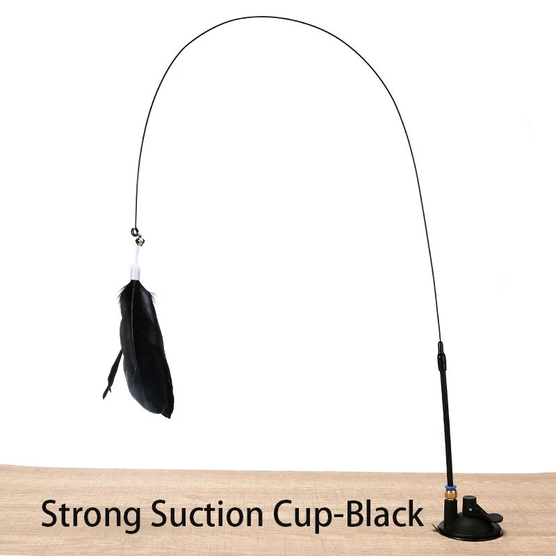 Interactive Cat Feather Toy with Suction Cup – Hands-Free Teaser Wand