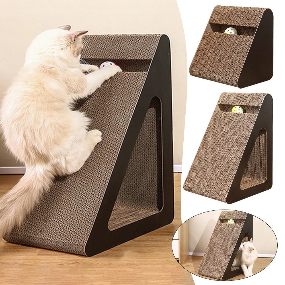 2-in-1 Triangle Cat Scratcher with Spinning Ball Toy