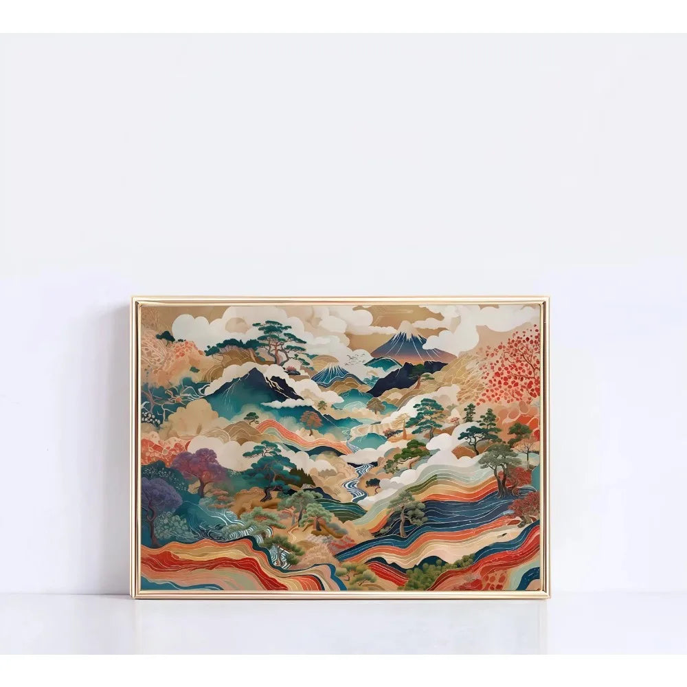 Japanese Nature Landscape Poster – Abstract Colorful Canvas Wall Art