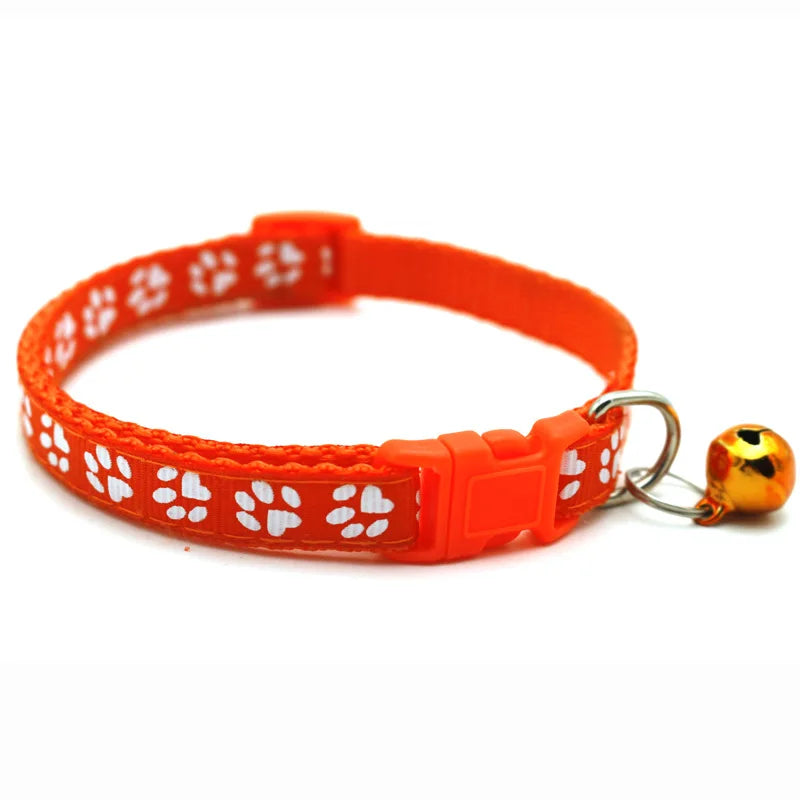 Colorful Footprint Pet Collar with Bell – Adjustable for Small Dogs & Cats