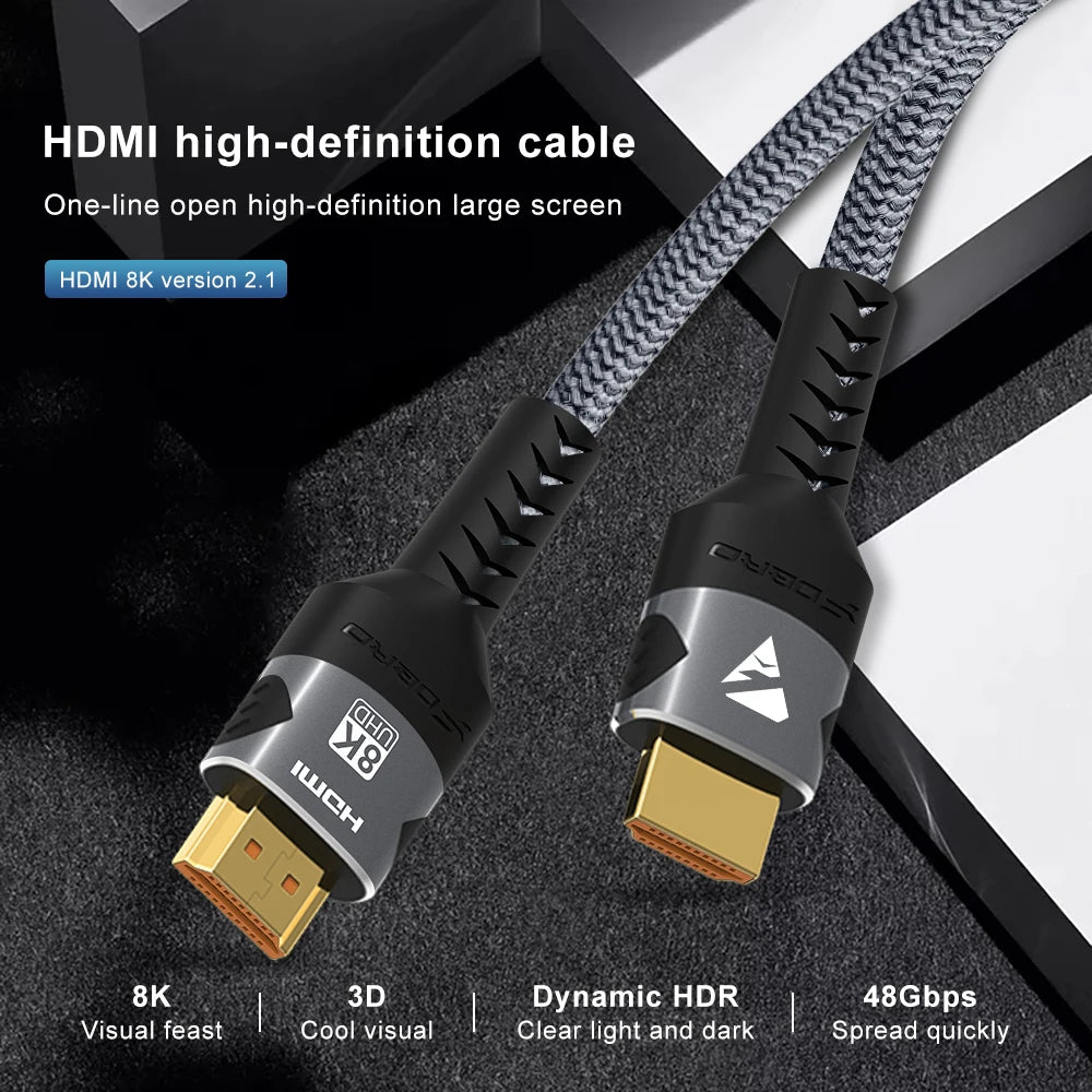 Premium Braided HDMI Cable 2.1 8K 60Hz 4K 120Hz