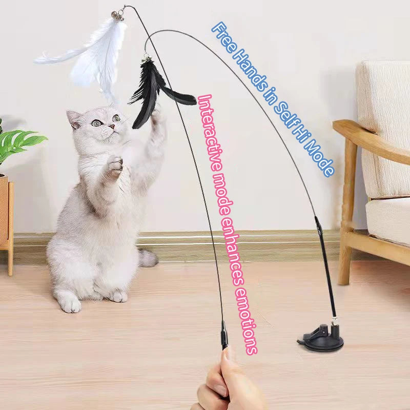 Interactive Cat Feather Toy with Suction Cup – Hands-Free Teaser Wand