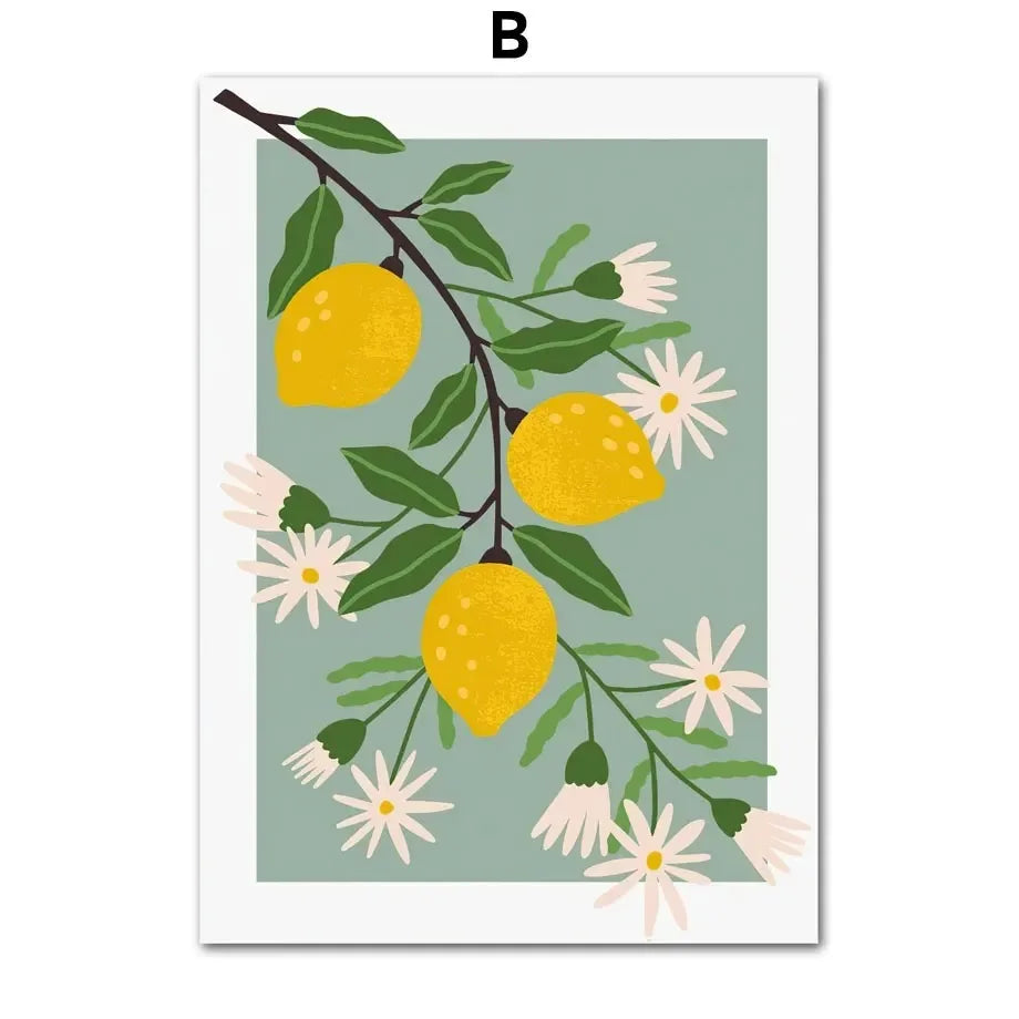 Lemons & Daisies Canvas Wall Art – Fruit & Flower Interior Poster