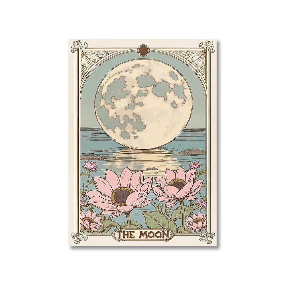 Sun, Moon & Floral Canvas Print – Bohemian Celestial Wall Art