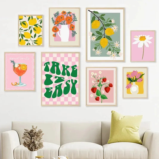 Lemons & Daisies Canvas Wall Art – Fruit & Flower Interior Poster