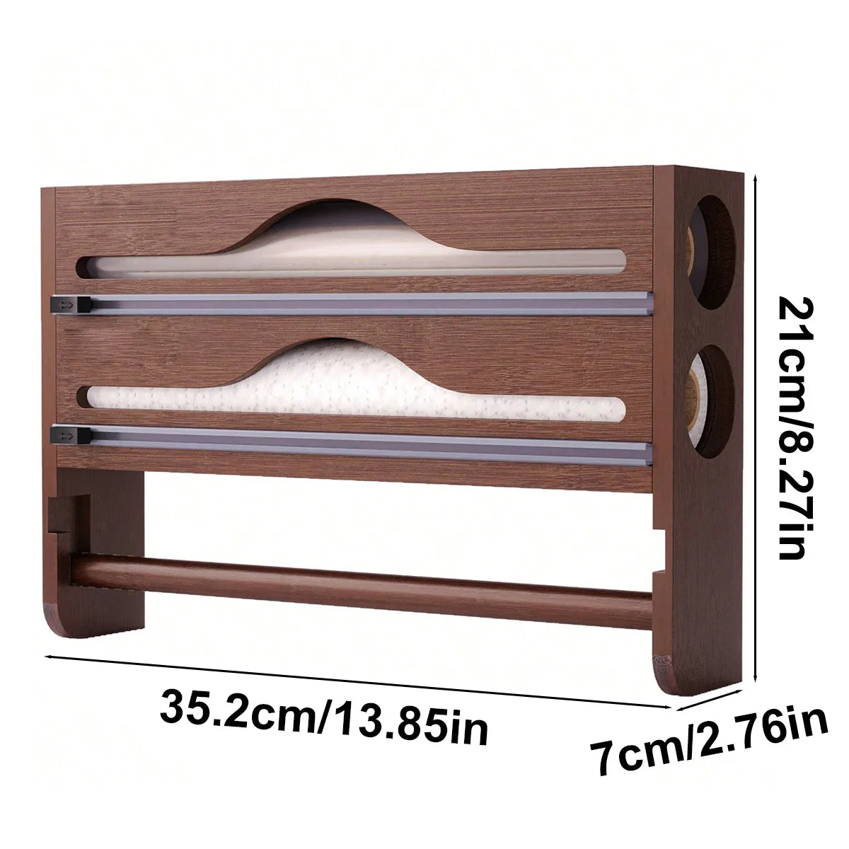 Bamboo Compartment Cling Film & Foil Cutter Box Organizer